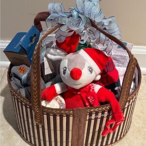 Festive Gift Basket with Plush Reindeer